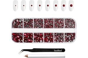 Beadsland Rhinestones for Makeup,8 Sizes 2500pcs Dark Red Flatback Rhinestones Face Gems for Nails Crafts with Tweezers and Wax Pencil,Dark Siam,SS4-SS30
