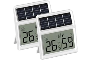 BALDR Termometro Ambiente Interno Solare, Igrometro Umidità Casa Digitale- Funziona solo con esposizione luminosa in tempo reale, Bianco - Confezione da 2