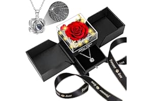 Lebana Preserved Real Red Rose Birthday Gifts for Women Wife Her Mum Girlfriend Girls Grandma with I Love You Heart Necklace Eternal Rose Flowers on Valentine's Day Mothers Day Christmas Anniversary