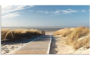 ARTland Spritzschutz Küche aus Alu für Herd Spüle 90x50 cm (BxH) Küchenrückwand mit Motiv Natur Strand Meer Nordsee Dünen Gräser Steg Maritim T5RM