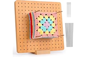 Larkumio Crochet Blocking Board and Pins, 7.9 Inch Granny Square Board for Crochet with 10 Steel Rod & 5 Knitting Needles, Wooden Peg Boards Blocking Mats for Knitting