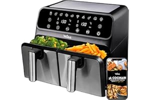 La Moustache - Freidora de Aire 8L, E-Book con más de 50 Recetas, Air Fryer 6-1 | 1700W, Táctil, 10 Modos, Cestas Independien