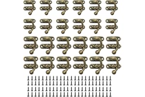 Huoanpo 24PCS Vintage Brass Antique' Latch Hook，28mm x 40mm Swing Arm Antique Lock Latch, Antique Right Locking Hook Clasp with Screw，Suitable for DIY Wine Box Drawer Jewellery Box.（Bronze）