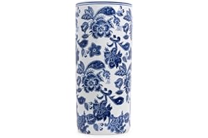 Assorted Collections Ceramic Umbrella Stand | 18" Tall White & Blue Floral Porcelain Holder for Umbrellas & Walking Sticks | Indoor Planter & Entryway Home Décor
