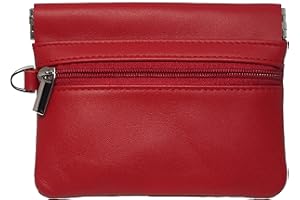 BAWAKO Grand sac à clés en cuir véritable avec pince à ressort et fermeture éclair pour pièces de monnaie, étui à clés pour femmes, hommes, enfants, rouge, L, Décontracté