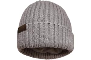 ineepor Beanie Hat Men Women Merino Wool Beanies Hat Unisex Wooly Winter Hat Double Layer Knit Cuffed Fleece Lined Skullies Caps Warm Soft Stretch Regular Big Head
