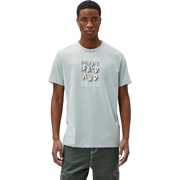 T-shirt Homme à Manches Courtes Koton - Col Rond - Broderie Slogan - Couleur Marine - Taille S