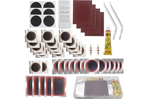 Bosmsaslad 56 Pièces Rustine Velo, Kit Reparation Velo, Rustine Chambre a Air, Kit Crevaison Velo pour Motos Les Vélos de Route et de Montagne et Caoutchouc Gonflable