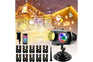 Jellybibo Christmas Projector Lights, Waterproof Outdoor Christmas Decoration Projector Light, 10 Slides Patterns & 10 Colors Ocean Wave Festive Projection Lights for House Yard Party with Remote