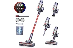INTETURE Cordless Vacuum Cleaner 600W/50Kpa,65Mins Stick Vacuum,Self-standing Upright Vacuum Cleaner with Wall Mount Charging,Touch Screen,Vacuums for Hardwood Floor Carpet Pet Hair