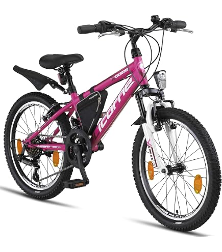 Licorne Bike Strong V Premium mountainbike in 24 inch, fiets voor jongens, meisjes, dames en heren, 21 versnellingen, volledige vering, zwart/blauw/oranje Sport & outdoor