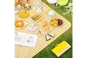 TFSZE Coperta Picnic 150x200cm,Telo Picnic Stuoia Campeggio Con Maniglia,Coperta Da Picnic Con Retro Impermeabile,Pieghevole Tappetino da Picnic Stuoia Campeggio Per Spiaggia,Parco(Giallo Plaid)