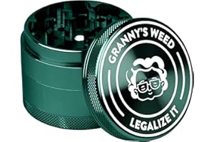 GRANNY'S WEED Granny‘s Premium Aluminium Grinder | messerscharfes Mahlwerk | ∅ 5,5 cm | 4-teilig | inkl. Pollenschieber | Kräutermühle in Gras Grün u. weiteren edlen Designs
