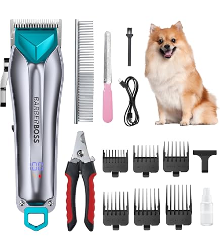 Tosatrice 4 In 1 Per Cani E Gatti – Kit Silenzioso Con 4 Testine, 4 Pettini Guida, Smerigliatrice Unghie, Display LED E Ricarica USB (2 Velocità, 5000-6500 Giri/min)