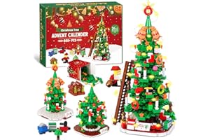 PITMT Calendario Avvento 2025 Bambini, 24 Giorni Calendario dell'Avvento Blocchi da Costruzione Albero di Natale con Luce LED, Calendario dell Avvento Giocattoli Regalo di Natale per Bambino Bambina
