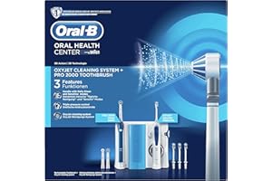 Oral-B PRO 2000 - Estación de Cuidado Bucal: Mango de Cepillo Eléctrico + Oxyjet Irrigador con Tecnología Braun, 4 Cabezales Oxyjet, 3 Cabezales de Recambio