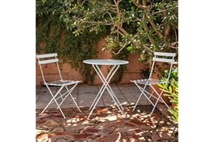 Avril Paris - Ensemble Table et Chaises Pliantes Bistrot Balcon Terrasse- 2 Places - Acier Blanc - 2 Chaises et 1 Table Pliante - Flore