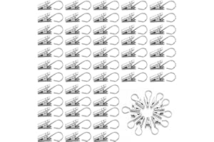 JIUJUDA9 60PCS Heavy Duty Stainless Steel Curtain Clips with Hooks | Rustproof & Strong | Easy Installation | Versatile Home Decor | Smooth Gliding | Shower Curtains, Lights, Photo Clips