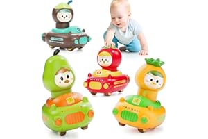 MOONTOY Coches de Juguetes para Niños 1 Año, 4 Piezas Fruta Press and Go Coches Juguete para Niños de 1 2 Año, Coche Bebe Juguetes Educativo para Bebés 1 2 3 Regalo de para Niño y Niña 12 18 24 Mese