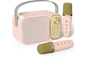 HCYW Kids Karaoke Machines for Girls, Rechargeable Mini Karaoke Machine with 2 Microphones and Voice Changing Effects (Pink)