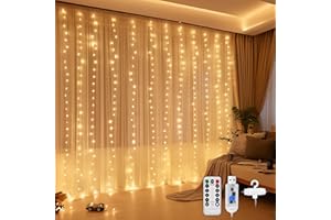 DazSpirit 3Mx3M 300 Tenda luminosa a LED, catena di luci USB decorative con 8 modalità di luce Telecomando e timer, impermeabile per la festa di nozze Camera da letto di Natale (Bianco Caldo)