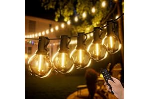Yuucio Guirlande Lumineuse Extérieure 45M, Intensité Variable, Guirlande Lumineuse Extérieure LED G40 avec Télécommande, 75+2 Ampoules en Plastique, Ampoules Suspendues Étanches pour Patio, Jardin