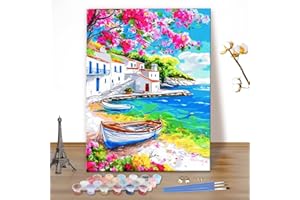 MEIYUDA Paint by Numbers Kits for Adult Sea View, Boat DIY Canvas Oil Painting Kit for Adult or Beginner, Paint by Numbers Home Wall Decor 40x50cm(Without Frame)