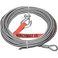 WINCHMAX Galvanised Steel Winch Cable/Wire Rope 15m x 5 mm. Minimum Break Load 5,297lb / 2,402kg. Suitable for winches up to 4,000lb. Includes 1/4 Inch G70 Forged Clevis Hook.