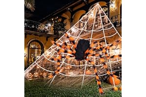 Bilivry Dekoracyjny zestaw pajęczyny na Halloween, 5 m + ogromny pająk 1,25 m + 10 mini pająków, na Halloween, do ogrodu na zewnątrz, dla właścicieli domów, rodziców, gospodarzy imprez