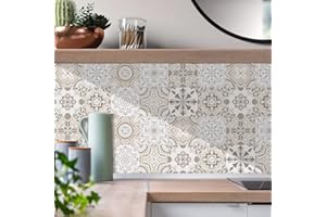 HORIWE Tile Stickers for Kitchen Bathroom Backsplash PVC Waterproof Oil Proof DIY Self Adhesive Stick on Tiles Wall Stickers Home Decor Moroccan 20pcs