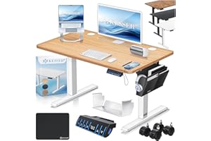 ‎KESSER KESSER® Höhenverstellbarer Schreibtisch elektrisch 100cm x 60cm | Ergonomisch Steh-Sitz Schreibtisch | 3-Funktions-Memory Steuerung | Inkl. 360° Rollen & USB-Ladeanschluss Computertisch für Homeoffice