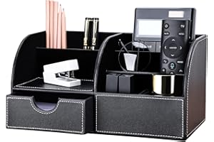 KINGFOM Multifunzionale Portaoggetti da scrivania/Organizzatore di cancelleria/Portapenne da Scrivania/Organizer da scrivania/Portaoggetti da Ufficio in Pelle PU