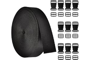 PBMLGO 10 Meters Heavy Duty Nylon Webbing Strap Tape 25mm Wide Backpack Strapping Chest Strap with 20 PCS Adjustable Buckles and Tri-Glide Slides for Backpack Webbing Tape Repairing DIY Luggage Strap