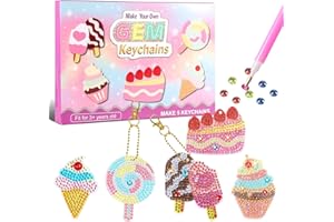 PAMIYO 5 Pcs Diamond Painting Kit, Diamond Mosaic Craft Kits, Toys for 7-12 Year Olds Girls, Cute Ice Cream Cake Shape Diamond Painting Keyrings for Girls Birthday Gifts