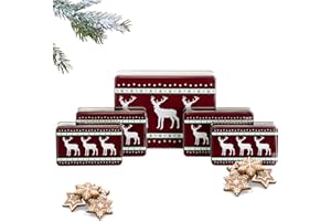 Brandsseller 5er Set Keksdosen aus Metall – Weihnachtsdosen mit Deckel, lebensmittelechte Vorratsdosen für Plätzchen, Gebäck & Kekse – Bordeaux Rentier