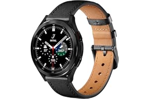 Oielai 20mm Armband Kompatibel mit Samsung Galaxy Watch 4/Watch 4 Classic/Galaxy Watch 5/Watch 5 Pro/Galaxy Watch 6/Watch 6 Classic, Leder Ersatzarmband für Galaxy Watch Active 2/Watch 3 41mm,Schwarz