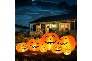 ‎SOLPEX Solpex Halloween Deko, Halloween Inflatable Pumpkin Decoration, 240cm/8FT, 7 Pumpkin Set with 21 LED Lighting for Party, Garden, Lawn, Yard Decoration (Orange & White)