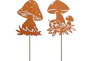 JYUECIAN Funghi Ruggine Decorazioni Giardino per Esterno, Arrugginito Spina Paletti da Giardino, Figura di Funghi Metallo
