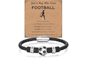 Bsoepnr Football Gifts for Boys, Football Bracelet for Son Grandson Brother Nephew Him Friend Boyfriend Teenage Boys, Leather Bracelet Gifts for Birthday Christmas Graduation Valentines