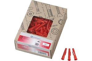 Metafranc 952100-Tacos universales diámetro, 200 Unidades, para la fijación de Materiales de construcción completos y Huecos, expansión, Tacos de cavidad y Tres alas, 952100, Rojo, Ø 6 mm