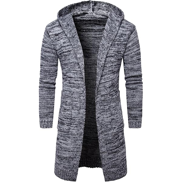 Cardigan Gilet Homme Long à Capuche Zippé - Veste Maille Polaire Épaisse Décontractée