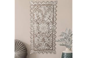 MARRAKESCH ORIENT & MEDITERRAN INTERIOR MARRAKESCH Decorazione da parete in legno, 90 cm, grande ornamento Bodhi bianco come decorazione orientale shabby bianco