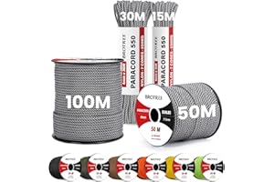 Brotree 4mm Paracorde 550 7 Brins Corde en Nylon 30M Type III Corde Parachute pour Survie, Extérieur, Bricolage - 250kg Charge de Rupture (Gris Noir)