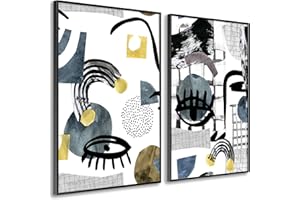 DekoArte - Cuadros decoracion salon modernos ARTE ABSTRACTO PICASSO 50x70 cm x2 piezas - Cuadros con marco negro incluido