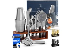 ‎EMPATION EMPATION Cocktail Set [TESTSIEGER] 825ml Boston Cocktail Shaker aus Edelstahl, leicht zu öffnen & kein Verklemmen, Profi Shaker Set mit Ständer & Rezeptbuch, Mix Set für Barkeeper