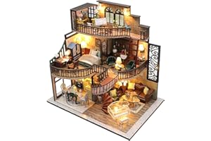 SHYLAMB Dream Building Pavilion House-DIY Miniature Dolls House Kit-DIY Wooden DollHouse Kit Plus Dust Proof and Music Movement-Home Desk Decoration Gift Idea For Teen Girls Boys Women
