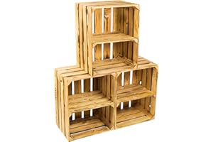 Kistenkolli Altes Land Lot de 3massive Cagette à Fruits Boîte Pomme de vin Pays + + + 49x 42x 31cm - FLAMMÉ avec Insert RECTANGULAIRE