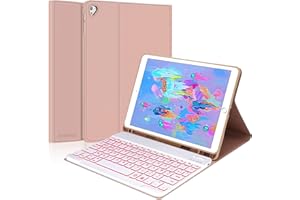 JADEMALL Étui Clavier pour iPad 9.7", iPad 6eme Generation 2018/iPad 5eme 2017, iPad Air2/1, AZERTY Clavier Bluetooth Détachable Magnétique Rétro-éclairé pour iPad 9.7, Rose