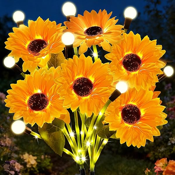 VEEKAY Luces Solares Exterior,2 Pieza Girasoles Lámparas Solar,IP65 a Prueba de Agua,Luces Solares Led Exterior Jardin,Ideal Iluminacion Exterior Sola Adecuadas para Jardines, Pasarelas - 1