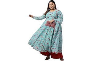 XL LOVE - By Janasya Kurta mit Georgette-Blumenmuster für Damen, Meeresgrün mit ausgestelltem Palazzo und Dupatta